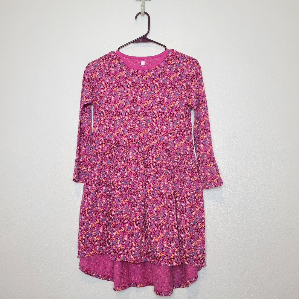 Tea Collection Kids Floral Hi-Low Cotton Pink Dress Size 12 - Picture 2 of 11